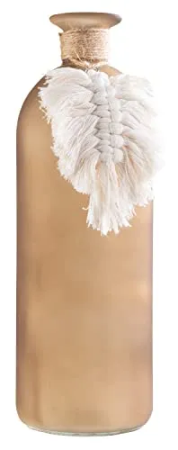 Home4You Vase - Braun - Glas - H 26 cm - mit Makrameedeko