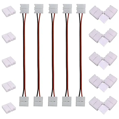 BoHong LED Streifen Eckverbinder 2 Polig LED Strip Verbinder Schnellverbinder Stripe Verteiler Steckverbinder 8mm Breite SMD 3528 2835 Verbinder LED Band Anschluss Verlängerung