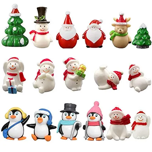 Jenich 17 Stück Miniatur Ornamente - Mini Weihnachten, Kleine Figuren, Harz Garten, Micro Landschaft, Deko, Puppenhaus, Weihnachtsmann, Schneemann, Elch, Tischdeko, DIY