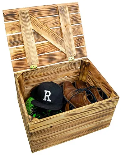 Kistenkolli Altes Land Holztruhe mit Deckel – Vintage Aufbewahrungskiste - Dekorative Boxen & Kästen – Tolle geflammt oder natur Holztruhe (48 x 36 x 27cm) mit Vintage Charakter, ideal für Zuhause, Garten oder Balkon.