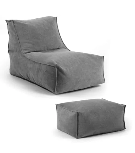 mokebo Sitzsack Der Sundowner – Umweltfreundlicher Indoor Bean Bag mit Hocker - Sitzsäcke für Kinder & Erwachsene, nachhaltig aus 100 PET-Flaschen gefertigt, anpassbare Füllung für individuellen Komfort und ideal zum Entspannen in jedem Raum.