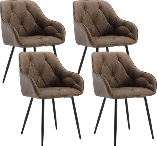 Woltu 4-Fußstuhl Set, Esszimmerstühle aus Kunstleder - Dunkelbraun, Ergonomisch & Modern - 4-Fuß-Stühle, ergonomisch gepolstert aus hochwertigem Kunstleder, ideal für jeden Wohnraum. Stabil und langlebig, perfekt für gemütliche Esszimmer.