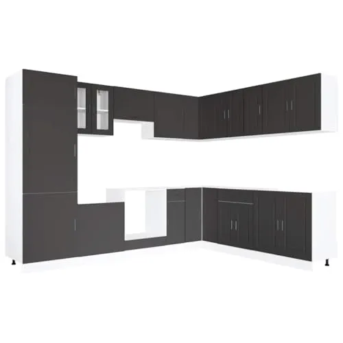 vidaXL 14-TLG. Küchenschrank-Set Porto Schwarz - Küchenzeilen mit elegantem Design und viel Stauraum, aus langlebigem Holzwerkstoff, pflegeleicht und ideal für moderne Küchen.
