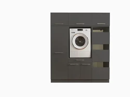 Laundreezy Waschmaschinenschrank - TÜV-zertifizierter Wäscheschrank mit Softclose-Funktion - Podeste & Rahmen für Waschmaschinen - Bietet viel Stauraum und erleichtert die Wäschesortierung dank drei Türen mit Einwürfen. Ideal für eine funktionale Raumnutzung.