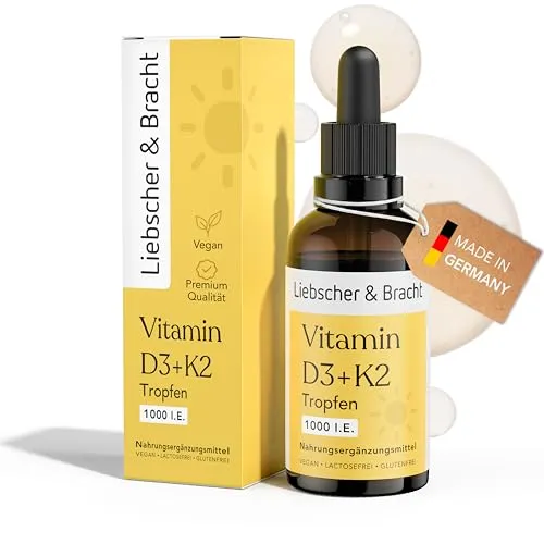 Liebscher & Bracht Vitamin D3 K2 Tropfen (50ml) – 1000 I.E. pro Tropfen – Hohe Bioverfügbarkeit mit K2VITAL® MK-7 – Vegan, Made in Germany – Für Knochen, Muskeln & Immunsystem