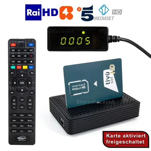 Digiquest Microsat Mini HD Tivùsat Receiver – Full HD HDR - Sat-Receiver im Mini-Format: Genießen Sie über 180 italienische HD-Sender sofort dank aktivierter Tivùsat Smartcard – ideal für Zuhause, Wohnmobil oder Camping.