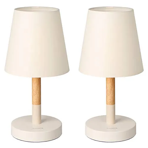Tomons LED Tischleuchte 2er Set - Beige Nachttischlampe aus Holz - Nachttischleuchten im 2er Set, mit fest integrierten 4W LED-Leuchtmitteln für warmes Licht und Holzoptik, ideal für stimmungsvolle Akzente im Schlafzimmer.