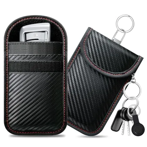 caslord Keyless Go Schutz Autoschlüssel - 2 Stück Faraday Taschen - Schlüsselmäppchen für Herren mit RFID Blocker, schützt effektiv vor Autodiebstahl und unerwünschtem Auslesen. Kratzfestes PU-Leder und integrierter Schlüsselanhänger für optimale Nutzung.