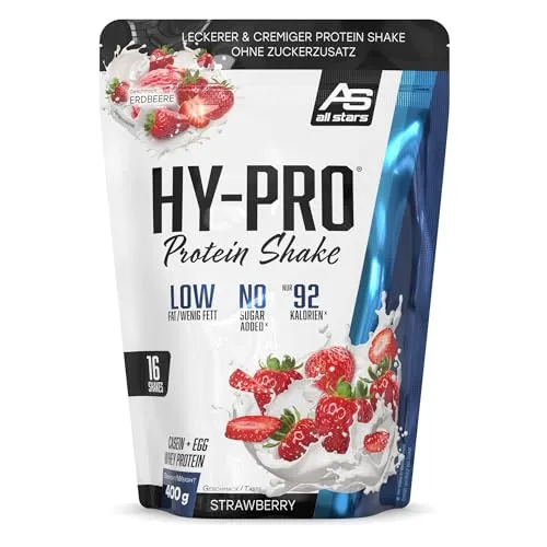 ALL STARS Hy-Pro Whey Protein Pulver ohne Zucker 400g Erdbeere - Cremiger Shake mit 30,5g Eiweiß pro Portion, 4 hochwertige Proteinkomponenten
