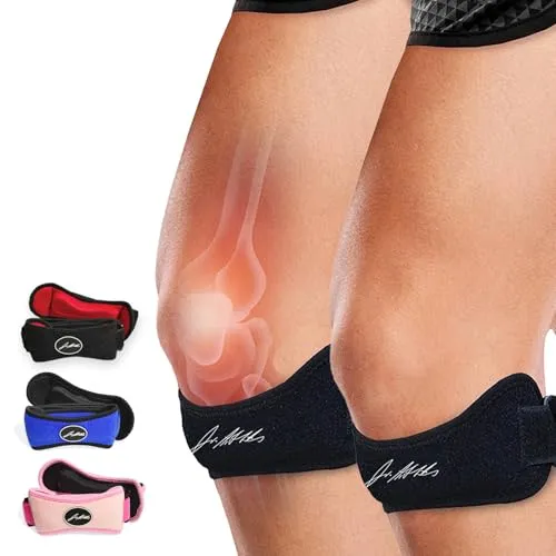 Von Ärzten Entworfen Patellasehnenbandage, stützende Kniebandage Sport, Tennis, Volleyball, Wandern, Joggen Zubehör, Kniestütze für Meniskus, Patellasehnenentzündung, Läuferknie, Schwarz, 2-er Pack