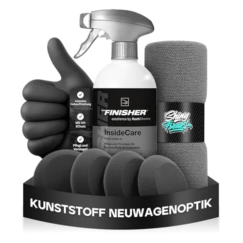 THE FINISHER by Koch Chemie InsideCare (500ml) Kunststoffreiniger und Farbauffrischung von ausgeblichenen Kunststoffen im Fahrzeuginnenraum, seidenmatter Glanz, Kunststoffpflege Auto Set | 4-teilig