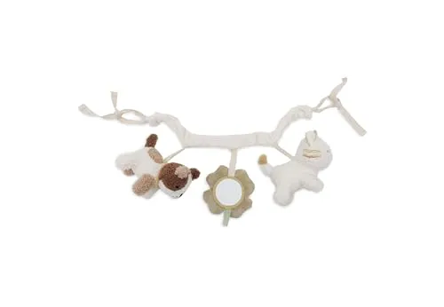 Jollein Kinderwagenkette – Tiny Park – Tierfiguren & Spiegel – Kinderwagen Spielzeug – Stoffbändchen zur Befestigung – Sensorik Spielzeug für Unterwegs – Baby Spielzeug – Handwaschbar – 30 cm