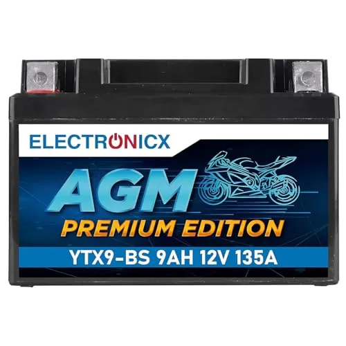 Electronicx AGM Premium Edition YTX9-BS 12V 9Ah Motorradbatterie – wartungsfreie Starterbatterie, versiegelt & auslaufsicher, 135A Hochleistung für Motorrad, Quad, ATV & Powersport