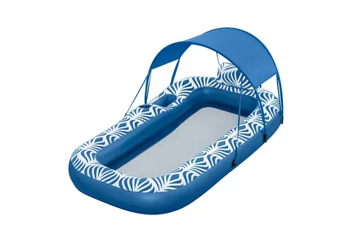 Bestway Poolmatte Comfort Plush mit Sonnenschutzdach 198 x 112 cm - Swimmingpool-Flöße mit abnehmbarem Sonnenschutzdach und CoolDown Netz-Liegefläche für natürliche Abkühlung beim Liegen.