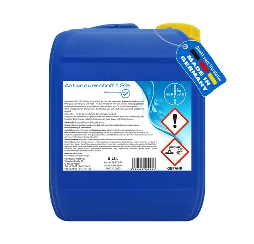 HERRLAN Poolpflege Aktivsauerstoff 12% im 5 Ltr. Kanister – Food Grade, - HERRLAN Qualität I Made in Germany