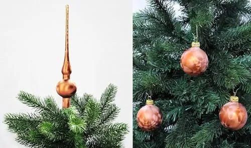 JACK Christbaumspitze 28cm mit 12 Christbaumkugeln 6cm - Braun Eislack Set - Verleihen Sie Ihrem Weihnachtsbaum mit diesem exklusiven Set aus Christbaumspitze und Kugeln in Eislack-Optik einen besonderen Glanz. Handgefertigt in Thüringen, vereinen sie Tradition und stilvolle Dekoration.