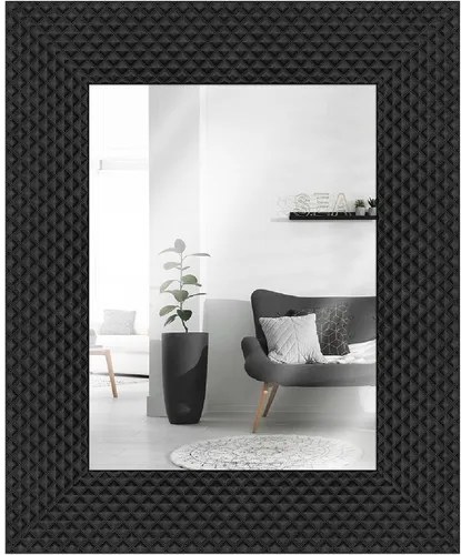 MendeFrames Wandspiegel H225 Modern Schwarz 40x50 cm - Moderner Wandspiegel in elegantem Schwarz, ideal für jeden Raum. Mit robustem Rahmen aus Kunststoff und hochwertigem Spiegelglas, perfekt zur Raumgestaltung.