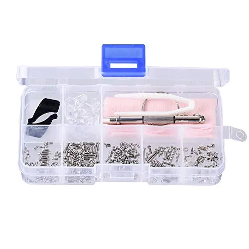 ShipeeKin Brillen Reparaturset Reparieren Werkzeugsatz, Winzige Schrauben und Silikon Nasenpads Set mit Schraubendreher für Brillen, Sonnenbrillen