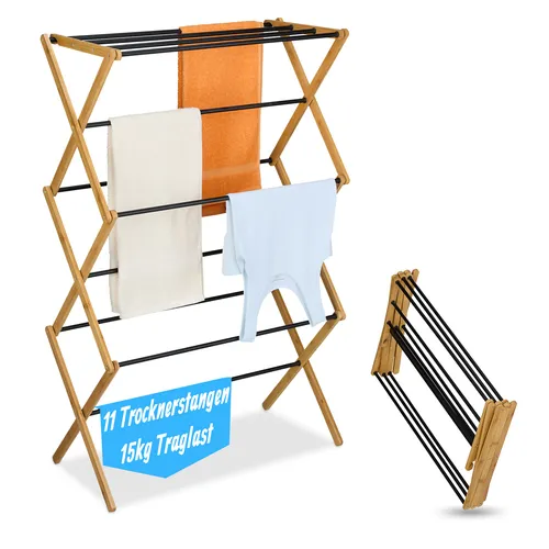 Wäscheständer Turmwäscheständer - Faltbarer Wäscheturm für drinnen und draußen - Kompakter klappbarer Wäscheständer aus Bambus, ideal für BHs und Dessous, perfekt für drinnen und draußen, Breite 73 cm, Höhe 115 cm.