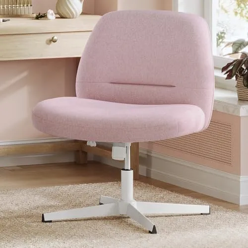 SONGMICS HOME Schneidersitz Stuhl, Schminkstuhl, Drehstuhl ohne Armlehnen, Schreibtischstuhl, breite Sitzfläche, modern, mit Kreuzfuß, höhenverstellbar, Wippfunktion, pastellrosa OBG046R01