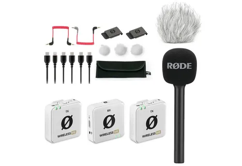 RØDE Wireless ME Dual Funk-Mikrofon Weiss Interview Set 1 - Mikrofone, kabelloses Mikrofon-System mit 100 m Reichweite und GainAssist Technologie für perfekten Audiopegel – ideal für Interviews und Videoproduktionen.