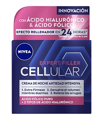 Nivea Cellular Filler Nachtcreme 50 ml - Nachtpflege mit Hyaluron und Folsäure für strahlende, jugendliche Haut. Ideal für anspruchsvolle Damen, die ihre Schönheit unterstreichen möchten.