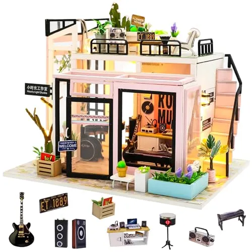 Spilay Miniatur Haus, Modernes Musikstudio Puppenhaus Holz