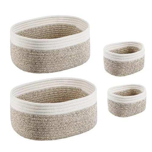 Set mit 4 gewebten Baumwollseil-Aufbewahrungskörben, Aufbewahrungskorb Wickel...