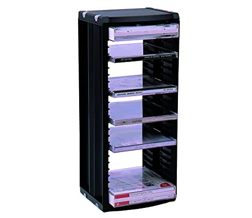ProfiOffice CD-Regal-Ständer MR-26S für 26 CDs mit Hüllen, Media-Rack Musik Turm, Erweiterbar, Kombinierbar, Aufhängbar, Schwarz (07014)