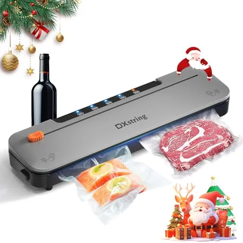 DXstring Vakuumiergerät - Vakuumierer für Lebensmittel mit 75Kpa Saugkraft, vielseitig für trockene und nasse Lebensmittel, vollautomatisches System für einfache Handhabung und intelligente Temperaturkontrolle.