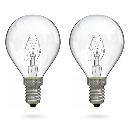 POPPSTAR Backofenlampe E14, G45, 25W hitzebeständig bis 300 Grad (2400K warmweiß, 180lm), 2er-Pack