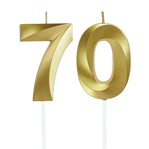 Lahviuu Geburtstag Zahlen Kerzen,70 Geburtstag Zahl Kerzen Gold Geburtstagskerzen Cake Topper Geburtstag Kuchendeko Kuchen Dekoration,für Hochzeit Party Hochzeit Jahrestag Feier Lieferungen