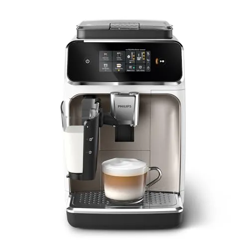 PHILIPS EP2333/40 LatteGo - Kaffeevollautomat in Weiß-Chrom, 3 Kaffeespezialitäten und integrierter Milchbehälter für perfekten Kaffeegenuss
