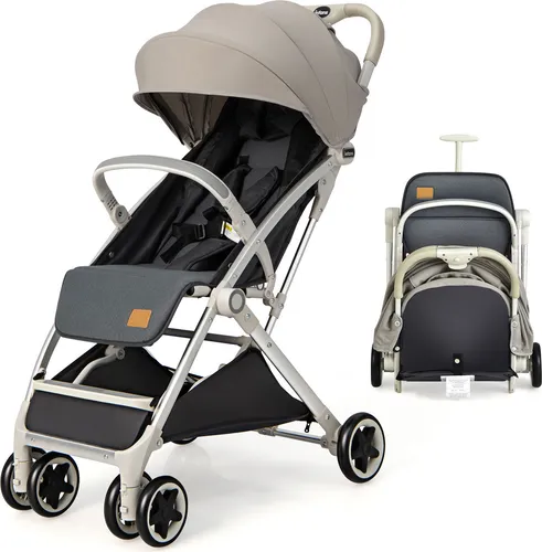 COSTWAY Kinderwagen faltbar, Reisebuggy mit verstellbarem Rückenlehne & Verdeck, 5-Punkt-Gurt, für 0-36 Monate Baby (Grau)
