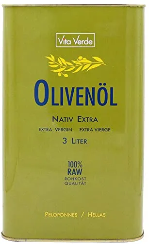 Vita Verde Bio-Olivenöl nativ extra 3l - Hochwertiges Bio-Olivenöl, kaltgepresst und vegan, ideal für die mediterrane Küche. Perfekt zum Verfeinern von Speisen und als Dressing, ohne Konservierungsstoffe.