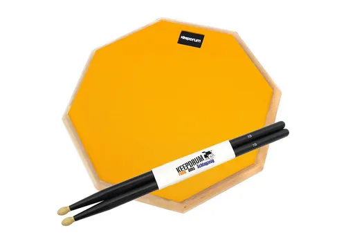 keepdrum Übungspad 12 Zoll Orange mit Schlagzeugstöcken Schwarz - Schlagzeug-Zubehör: 12 Zoll Übungspad mit realistischer Gummispielfläche und langlebigen Hickory Drumsticks für effektives Training und warmes Spielgefühl.