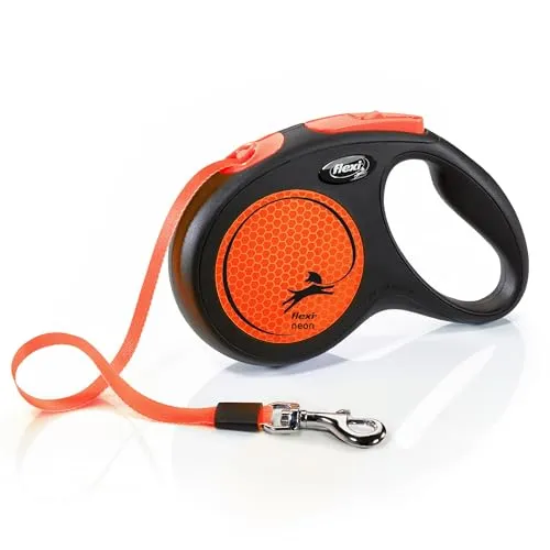 flexi® Neon M Gurt 5 m schwarz/neon-orange, Roll-Leine für Hunde bis 25 kg