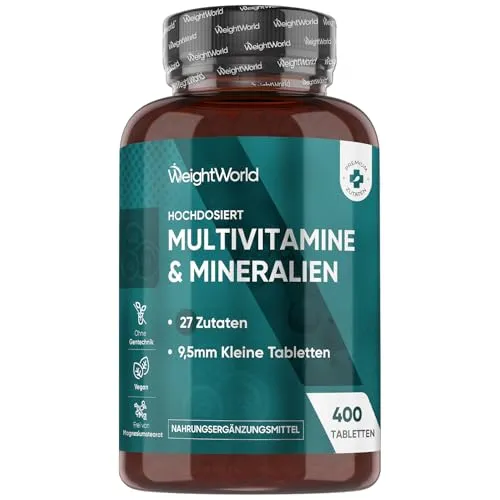 Vitamine & Mineralien - 400 Tabletten - Vitamin C, D3 & B Komplex - Veganer Vitaminmix zur Unterstützung des allgemeinen Wohlbefindens und der Fitness, glutenfrei und ohne Gentechnik, ideal für aktive Erwachsene.