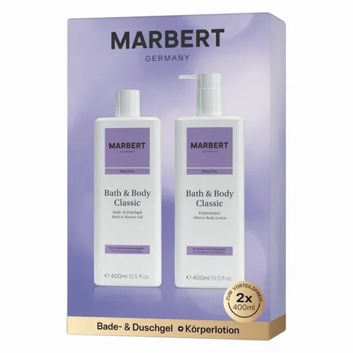 MARBERT Bath & Body Classic Bundle - Hautpflege-Set mit 2x 400 ml, das sanft reinigt und ein samtweiches Hautgefühl verleiht. Genieße den langanhaltend blumigen Duft und schütze deine Haut vor Feuchtigkeitsverlust.