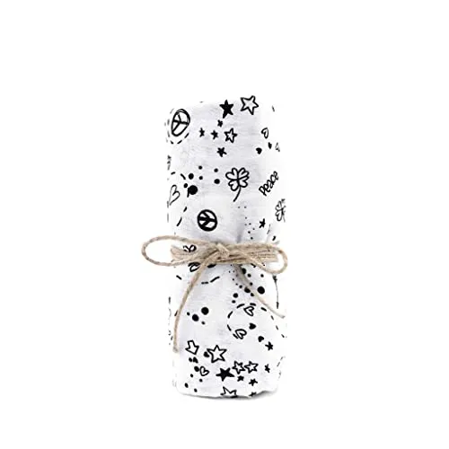 hutch&putch Pucktuch Bio Baumwolle 120x120cm - Spucktuch Baby - Mulltuch 100% Baumwolle - Musselin Wickeltuch - Kuscheltuch saugstark, extra weich mit Love&Peace -Motiv