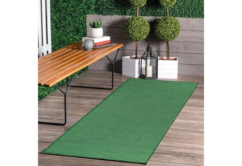 Jimri In- & Outdoor Teppich - Wetterfester Teppich für Balkon, Terrasse, Garten, Wohnzimmer, Küche - Strapazierfähiger Bodenteppich, Widersteht UV-Strahlen & Wasser - Größe 60 x 110 cm, Grün