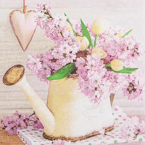 Servietten Watering Flowers  Blumen  Gießkanne Sommer rosaTischdeko 33x33cm 20