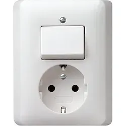 Gira Kombination Wippschalter/SCHUKO-Steckdose 16 A 250 V~ - Vollplatte Universal Aus-Wechselschalter im eleganten Reinweiß glänzend, passend für handelsübliche 60er Schalterdosen und mit Schraubklemmen für einfache Installation.
