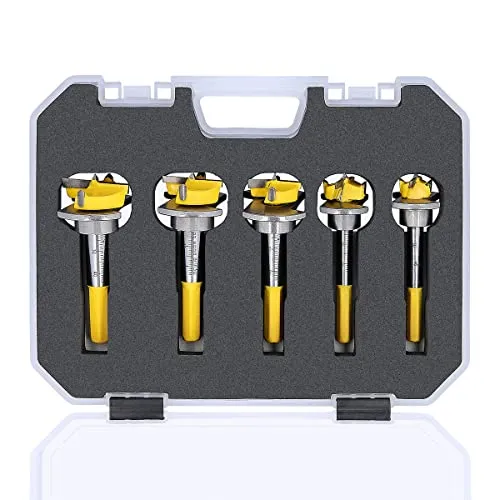 Forstner-Bits Tough Master 5 Stück Hartmetallspitze, 15 mm, 20 mm, 25 mm, 30 mm, 35 mm Durchmesser, plus 2 Sechskantschlüssel und robuster Koffer für Holzarbeiten, DIY TCT Werkzeug