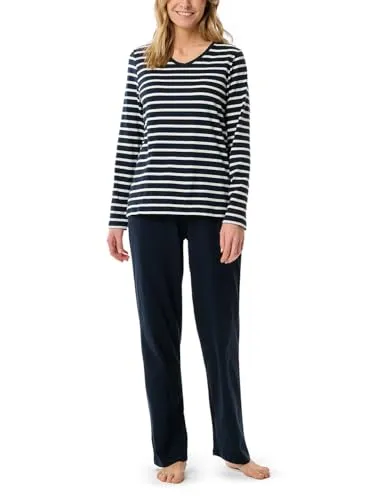 Schiesser Damen Casual Essentials Pyjamaset, Nachtblau - Bequemer Schlafanzug - Schlafanzug kurz Set mit 3/4 langen Hosen und kurzarm Oberteil aus weicher Baumwolle, ideal für entspannte Nächte. Hochwertige Single-Jersey-Qualität für höchsten Tragekomfort.