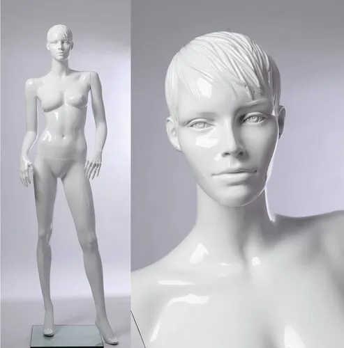 Eurotondisplay Schneiderpuppe Schaufensterpuppe Weiblich Weiß glanz Geformtes Gesicht und Haare Neu