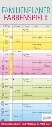 Familienplaner Farbenspiel 2026: Bunter Familienkalender für 4 Personen