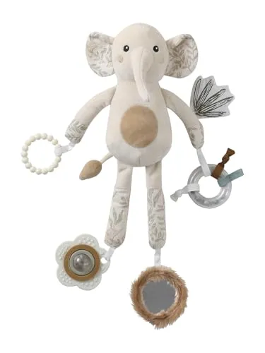 VERTBAUDET Baby Activity-Elefant BABYLON beige - Kreatives Greifspielzeug mit Silikon-Beißring und bunten Bändchen. Fördert die Sinne und Motorik Ihres Babys durch vielseitige Spielmöglichkeiten.