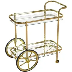 Eleganter Messingfarbener Servierwagen - Moderner Servierwagen aus Stahlrohr, ideal für stilvolle Präsentationen von Speisen und Getränken, Maße: 69 cm Breite, 75 cm Höhe, 43 cm Länge.