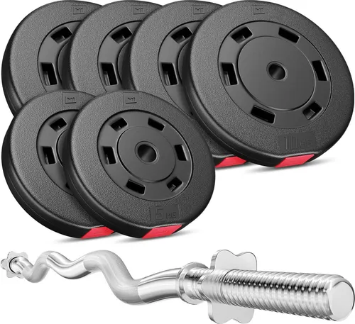 Hop-Sport Hantelset 57 KG SZ-Stange Curlstange Hantelcheiben Gewichte 4 x10 kg + 2 x 5 kg